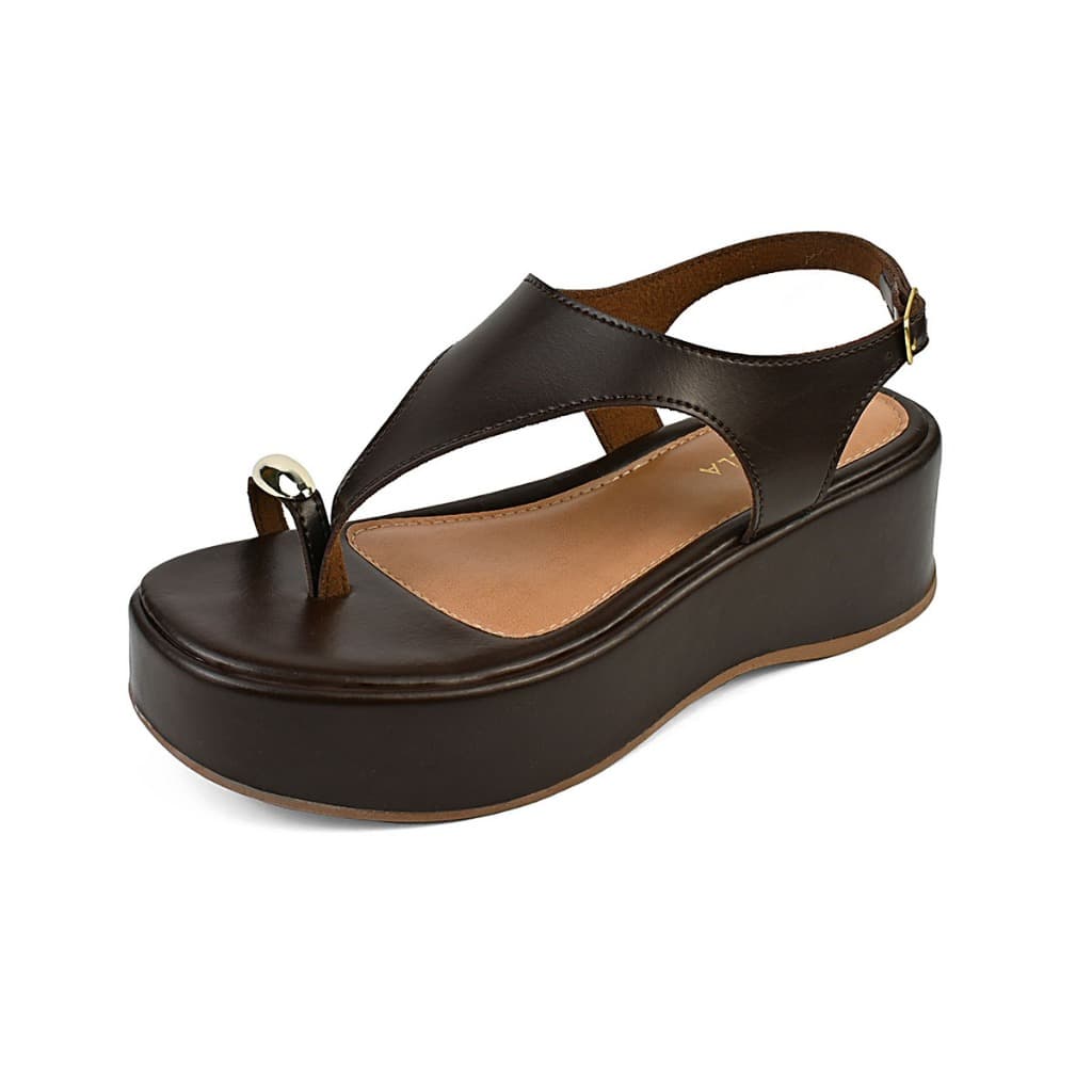 Sandália Anabela Feminina Chinelo Plataforma Salto Alto Macia Flatform Confort Verao Novo Enfeitei Dourado Dedo Fivela