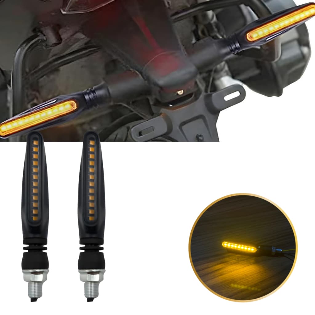 Par de Pisca LED Slim Palito Sequencial Preto Universal  —  Seta Moto 12V, Honda, Yamaha,  Esportivo