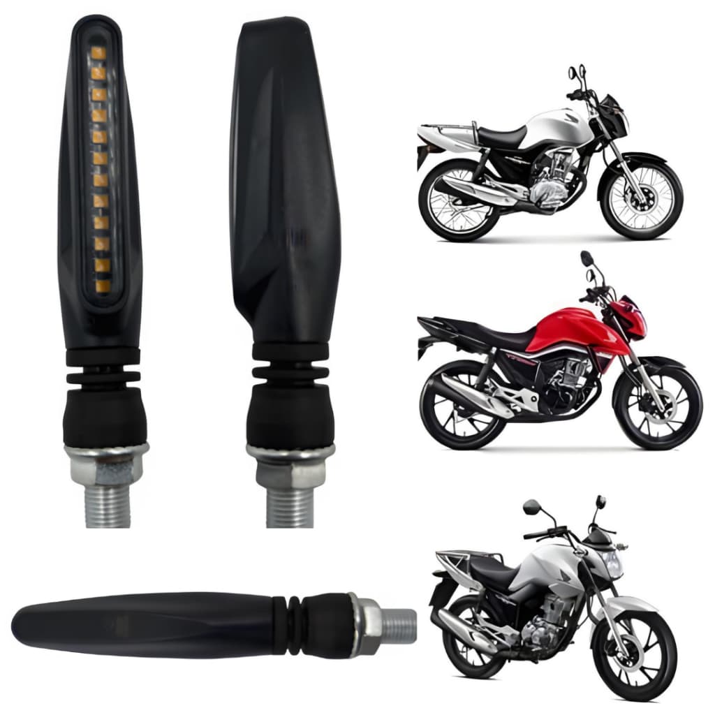 Par de Pisca Seta LED Slim Palito Sequencial Preto Universal  — p/ Moto Honda, Yamaha 12V, Esportivo