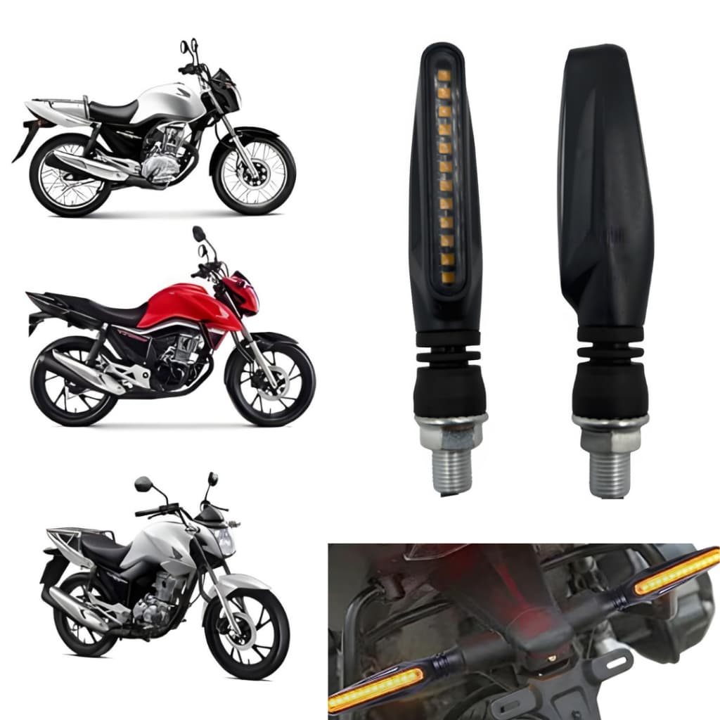Par Pisca LED Slim Palito Sequencial Preto Universal Moto  Seta 12V Compatível Honda Yamaha Kawasaki