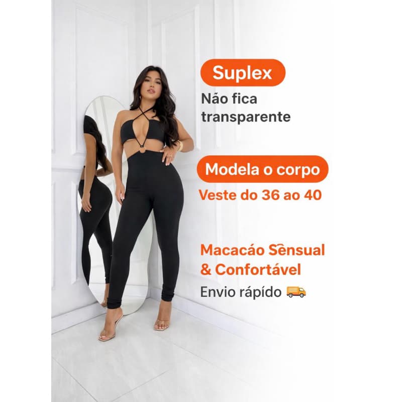 Macacão Feminino Suplex Decote V Sensual Sem Manga yvi