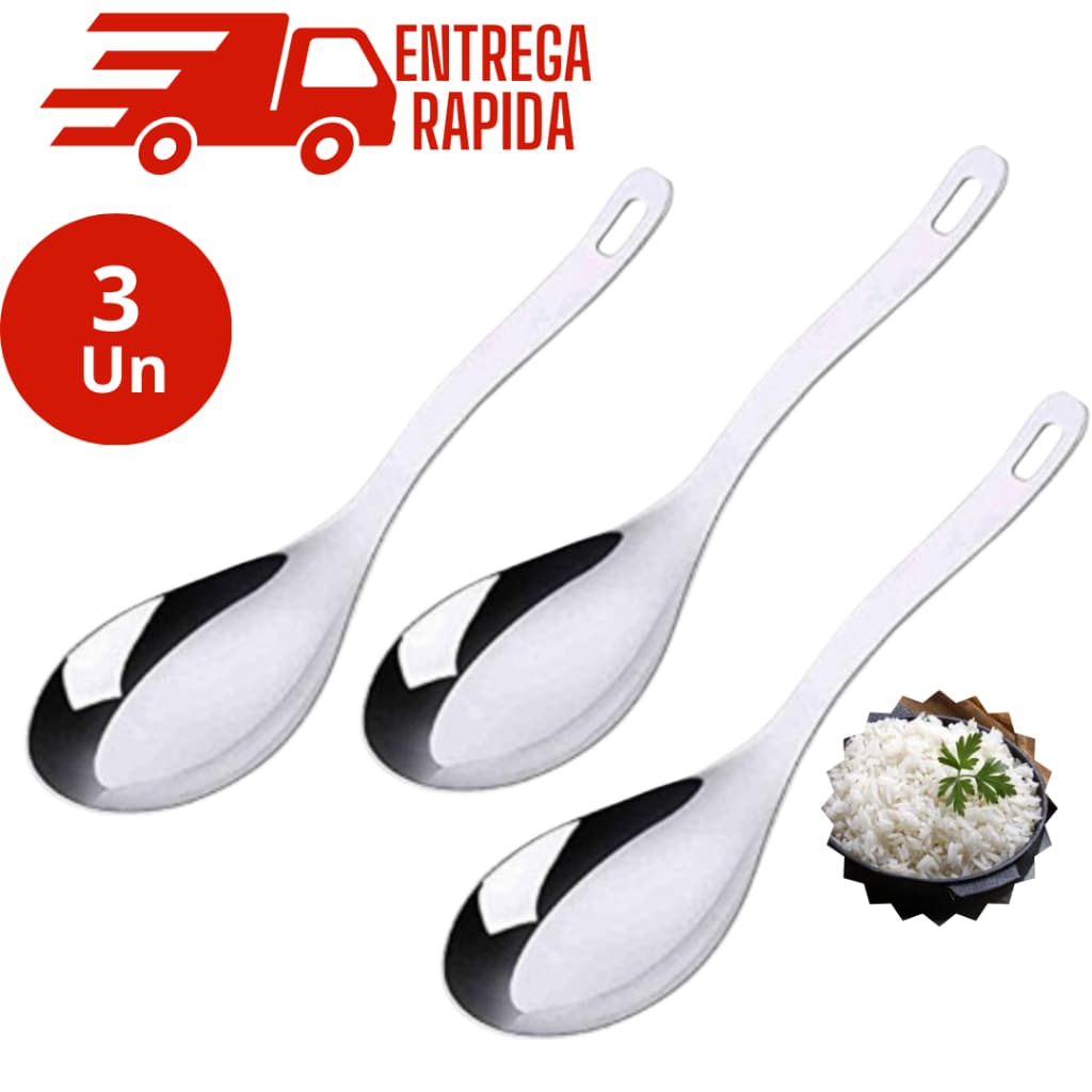 Kit 3 Colher Para Servir Arroz Media 23 cm Aço Inox Premium Multiuso Utensílios de Cozinha