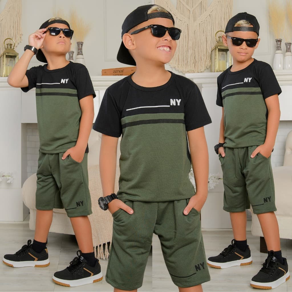 Conjunto Infantil Masculino Blogueirinho Estiloso Premium Camisa 100% Algodão Bermuda Moletinho