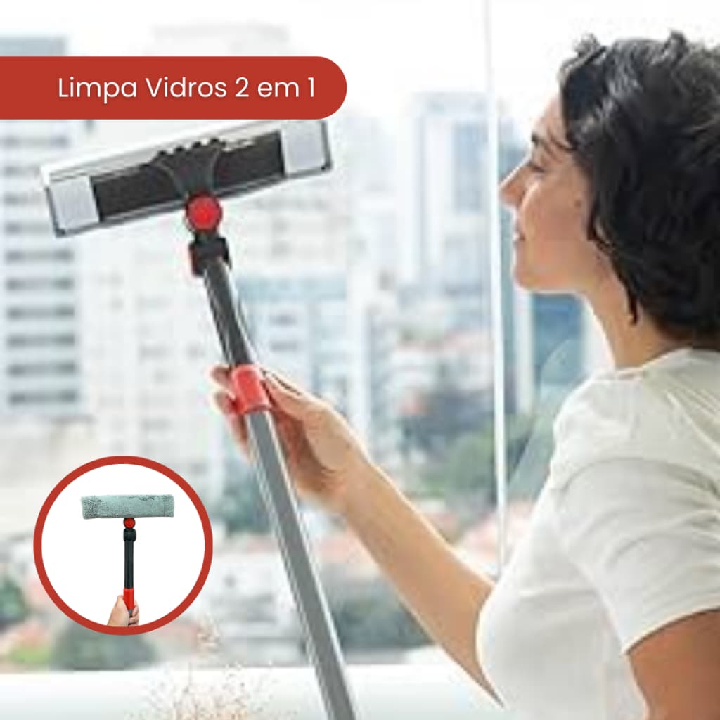 Limpa Vidros Box Janela 2 em 1 Rodo e Esfregão Prático