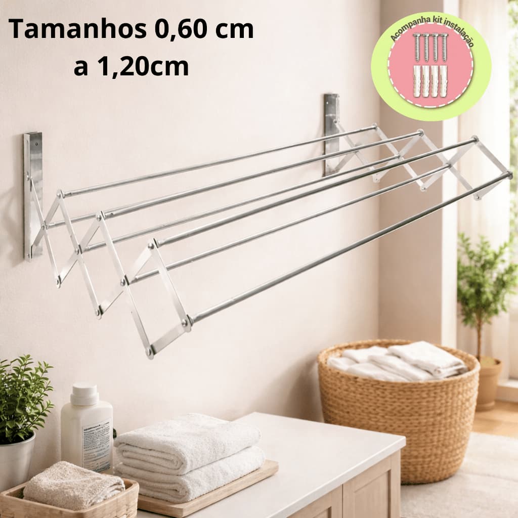 Varal Sanfonado em Aluminio Resistente vários tamanhos - Apartamento/ Pouco Espaço
