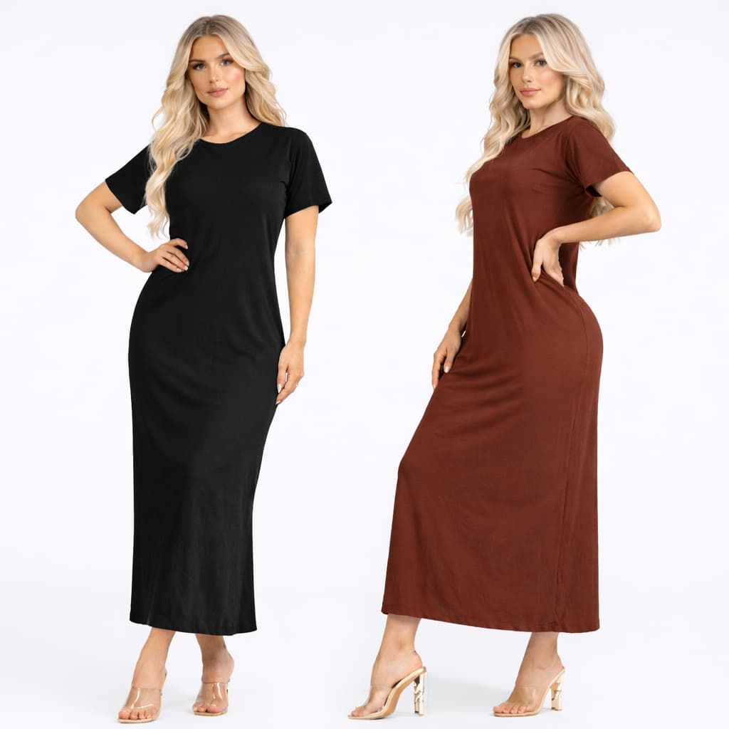 Vestido Feminino Fenda Lateral 100% Algodão Moda Básica Casual Elegante Midi Social Moda Crista