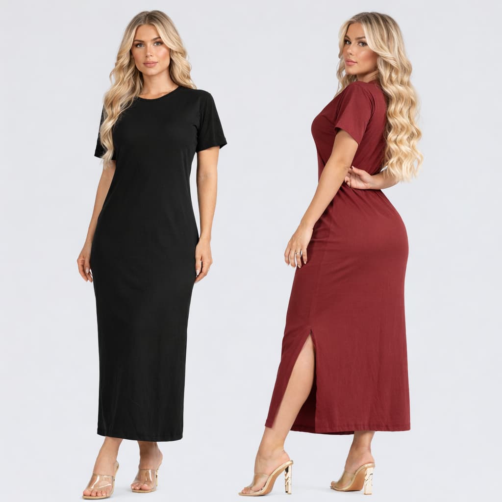 Kit 2 Vestido Longo Feminino Social Manga Curta Elegante Moda Evangélica Cristã