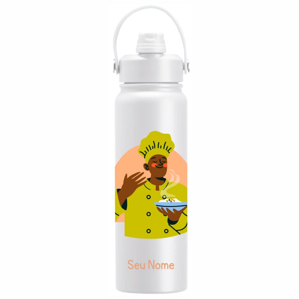 Garrafa Térmica Personalizada 800ml Nome Tema Profissão Cozinheiro