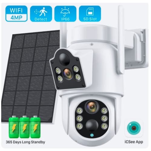 Câmera de Segurança Solar Lente Dupla Com Visão Noturna App Icsee 2K HD Cor Branco