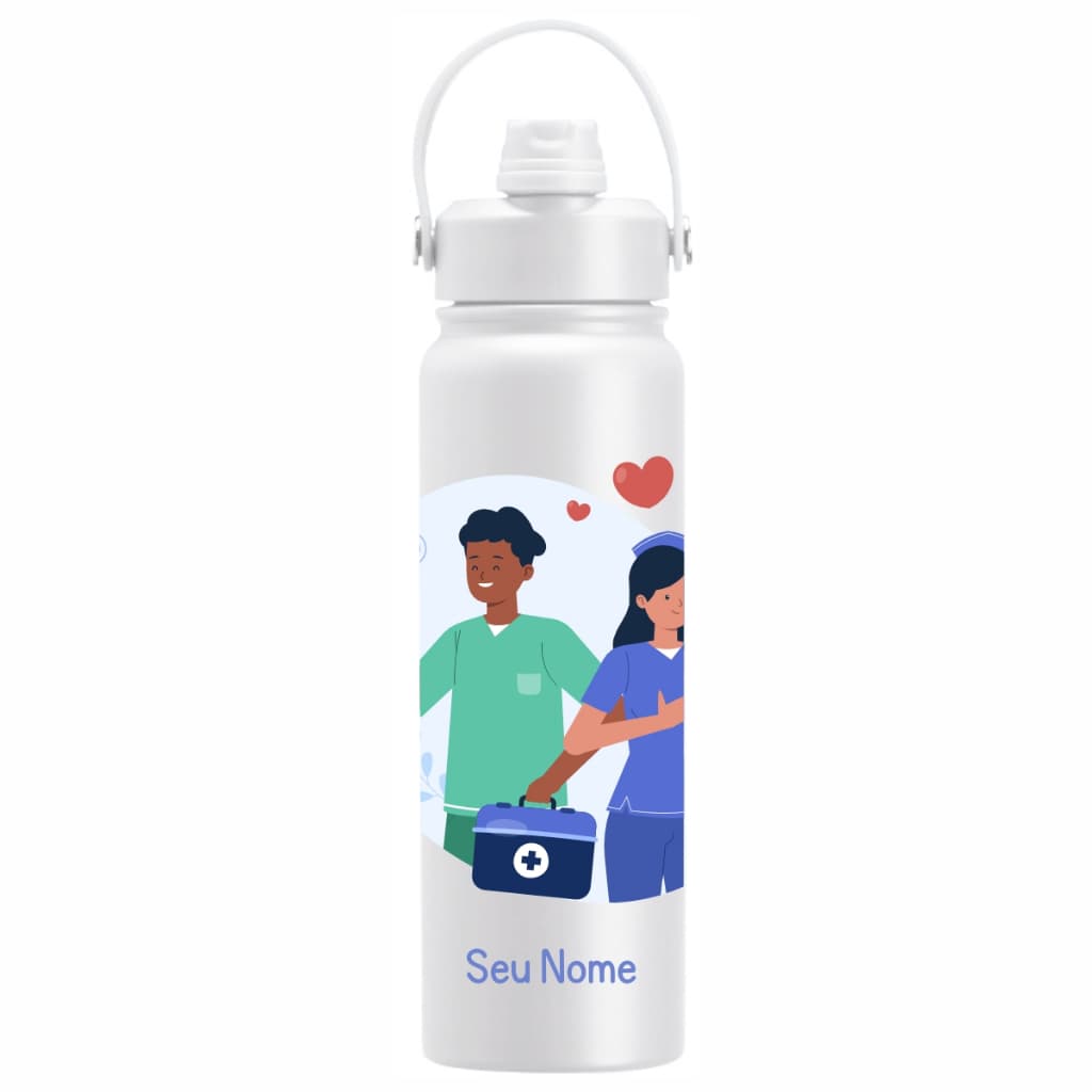 Garrafa Térmica Personalizada 800ml Nome Tema Profissão Enfermagem