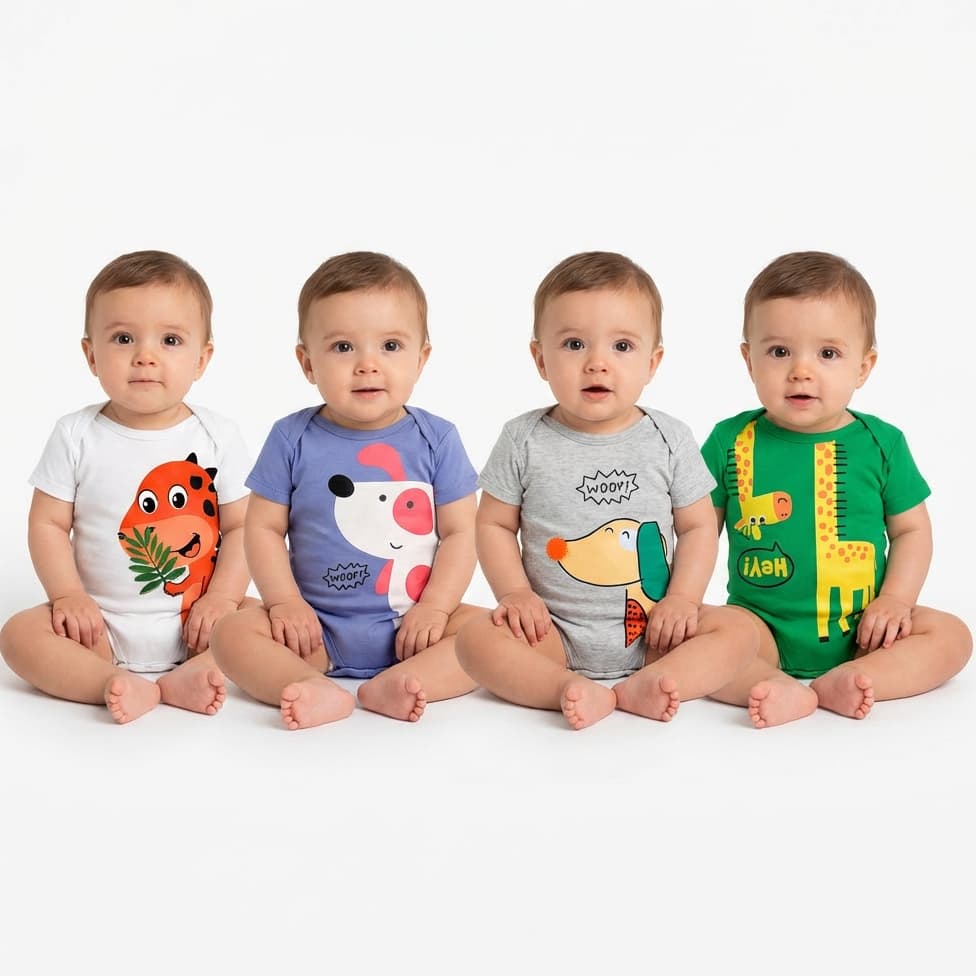 Kit 4 Body Infantil Bebê 100% Algodão Menina Menino Unissex Básico Super Macio Lançamento Enxoval Maternidade Bichinhos