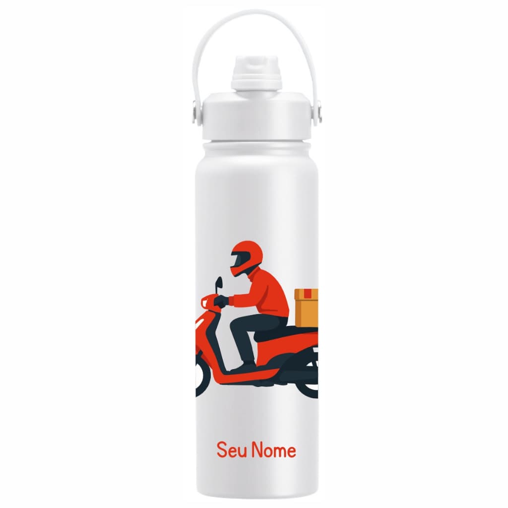 Garrafa Térmica Personalizada 800ml Nome Tema Profissão Motoboy