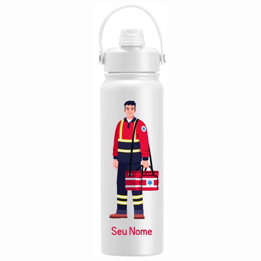 Garrafa Térmica Personalizada 800ml Nome Tema Profissão Socorrista
