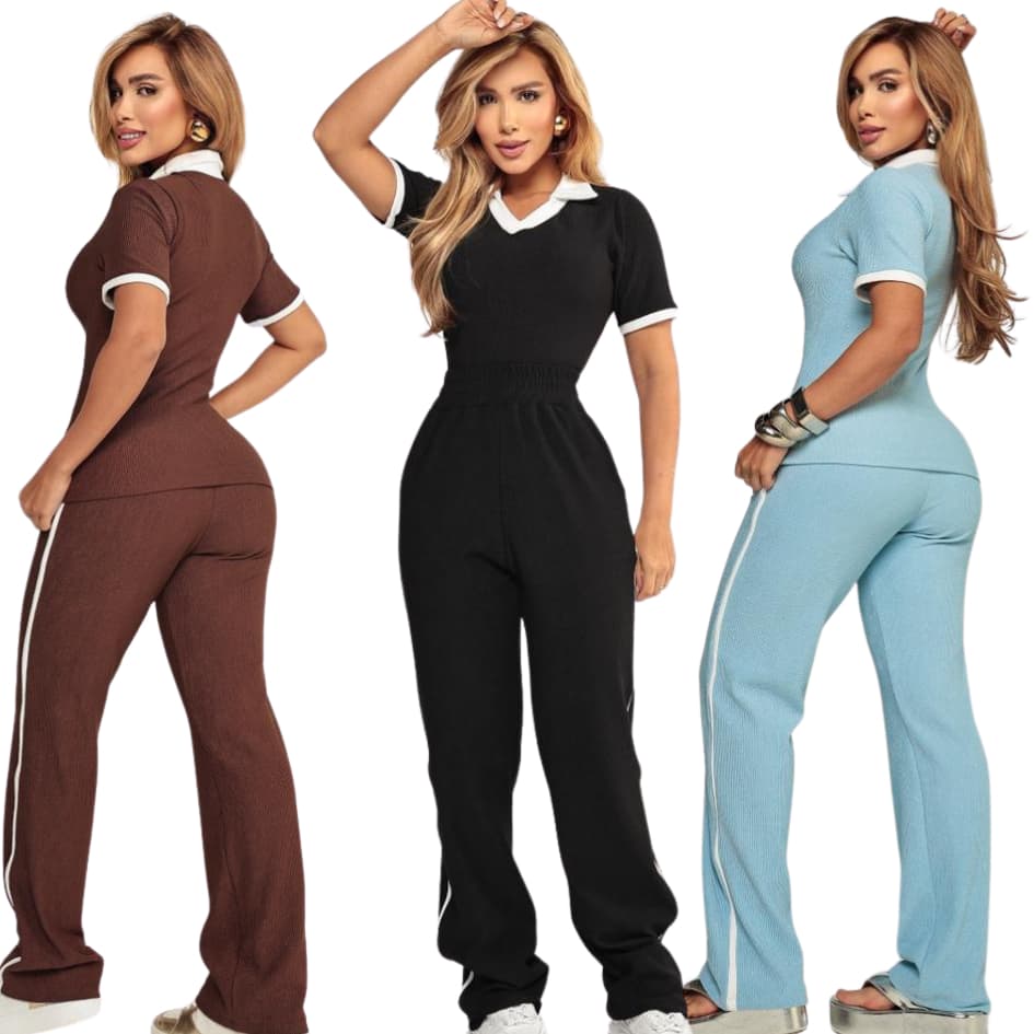 Conjunto Feminino Gola Polo E Calça Malha Ana Ruga Aerolook Conforto Casual
