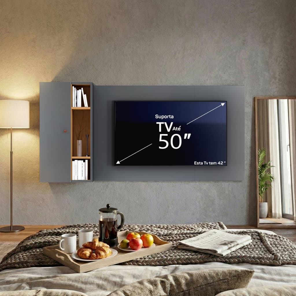Painel TV Suspenso 160cm  Moderno Com Prateleiras Internas sala quarto Montagem Direita/Esquerda