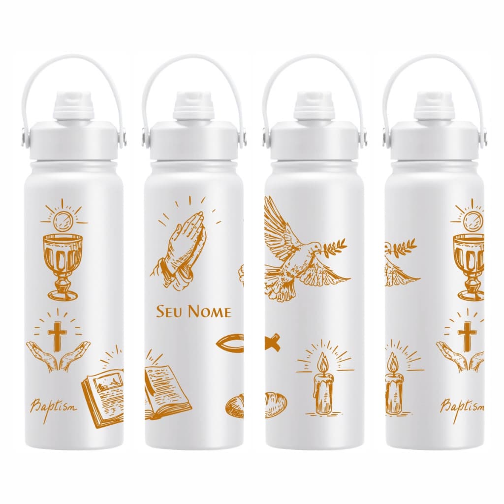 Garrafa Térmica Personalizada 800ml Nome Tema Jesus Minimalista