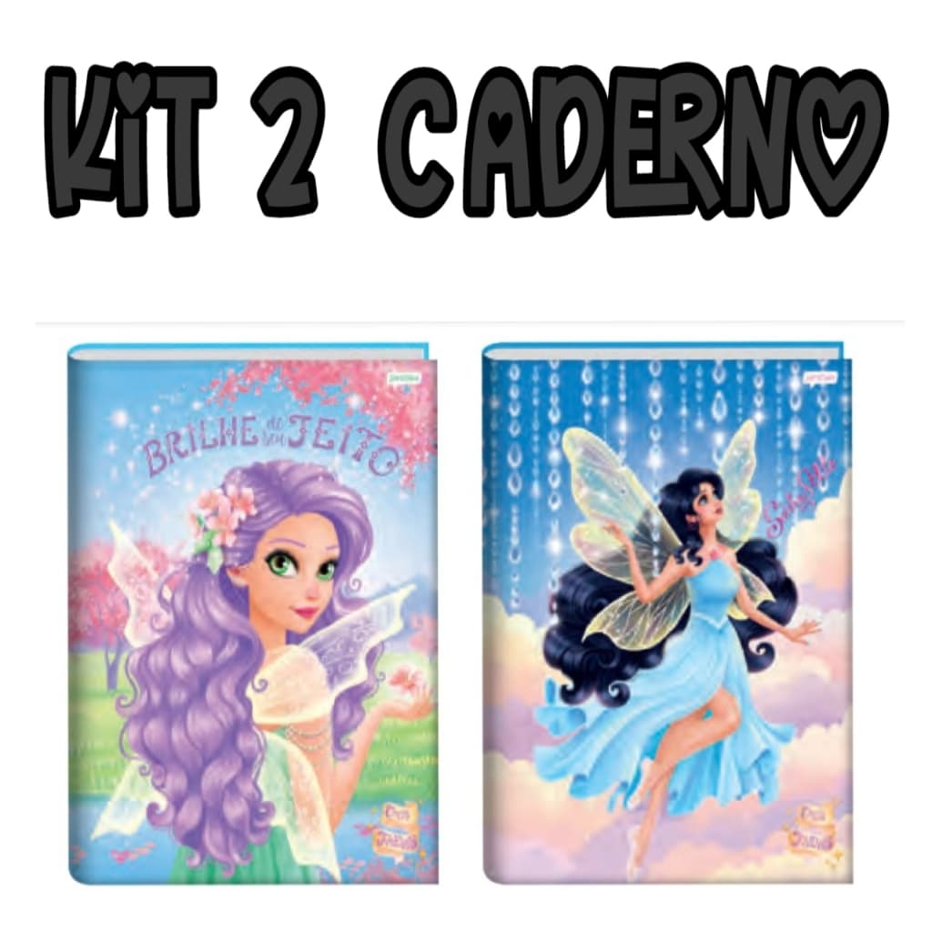 KIT 2 CADERNO BROCHURA FADAS  CAPA DURA 80 FOLHAS -JANDAIA