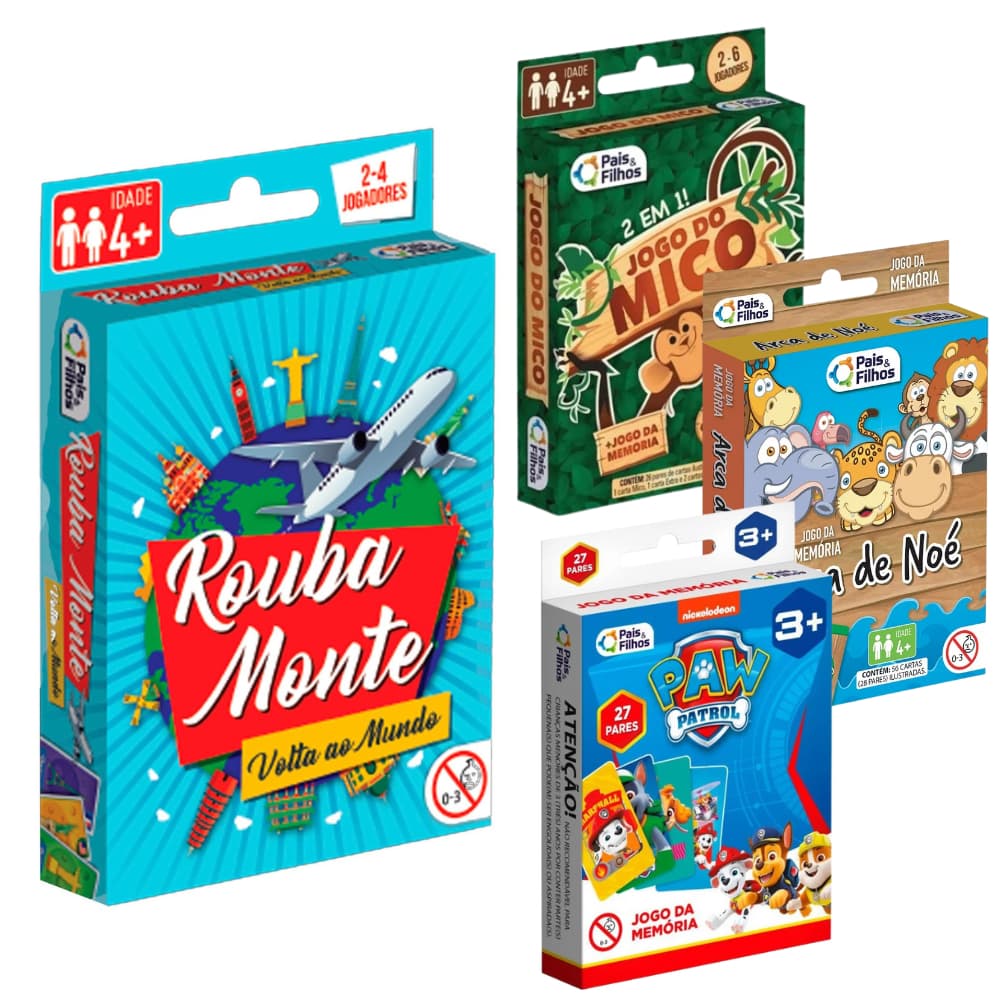 Jogos de Cartas Educativos Infantil Patrulha Mico Memória + Rouba Monte | Diversão e Aprendizado