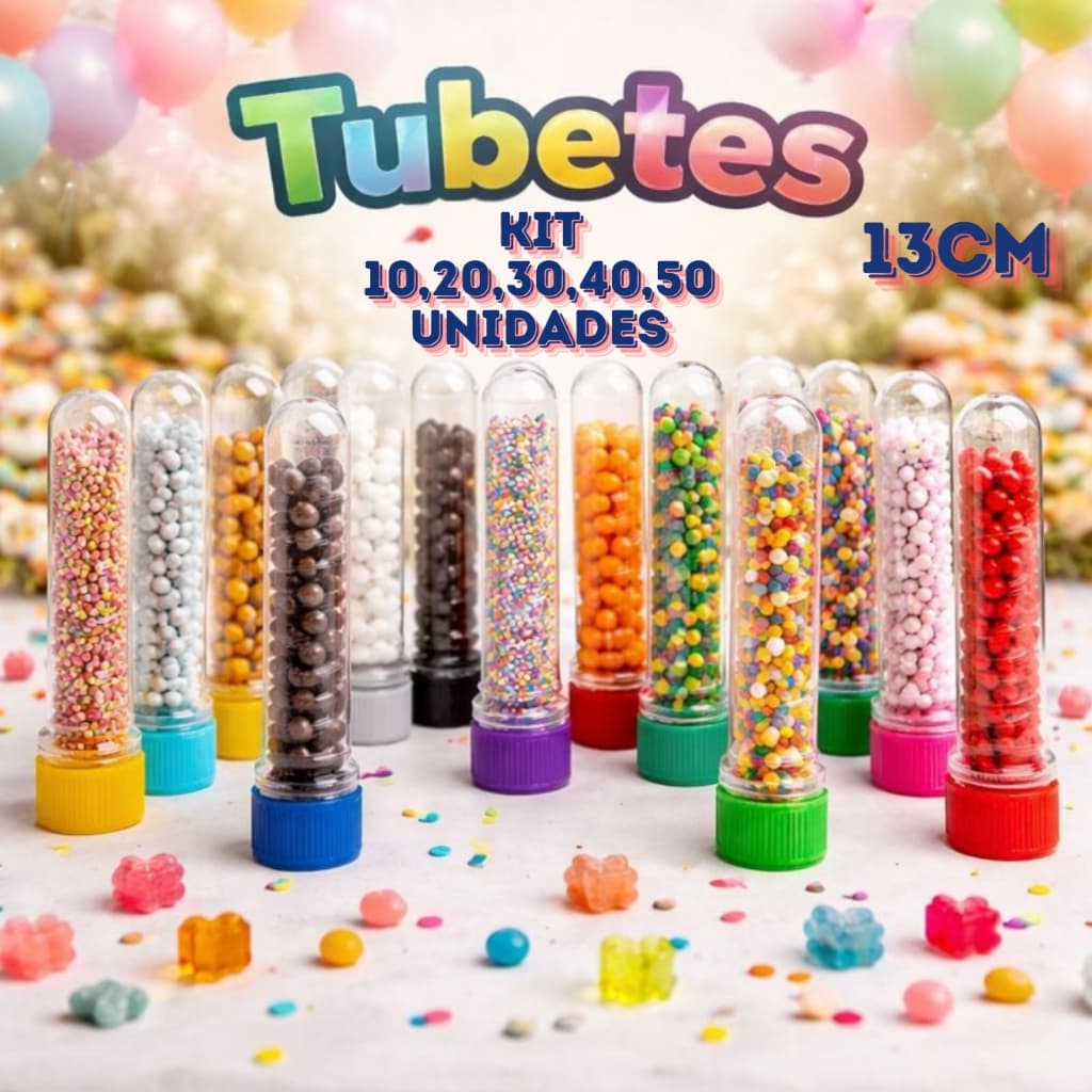 Tubete 13cm Acrílico Kit 10/20/30/40/50 Transparente Lembrancinhas Festas Aniversário Doce Decoração