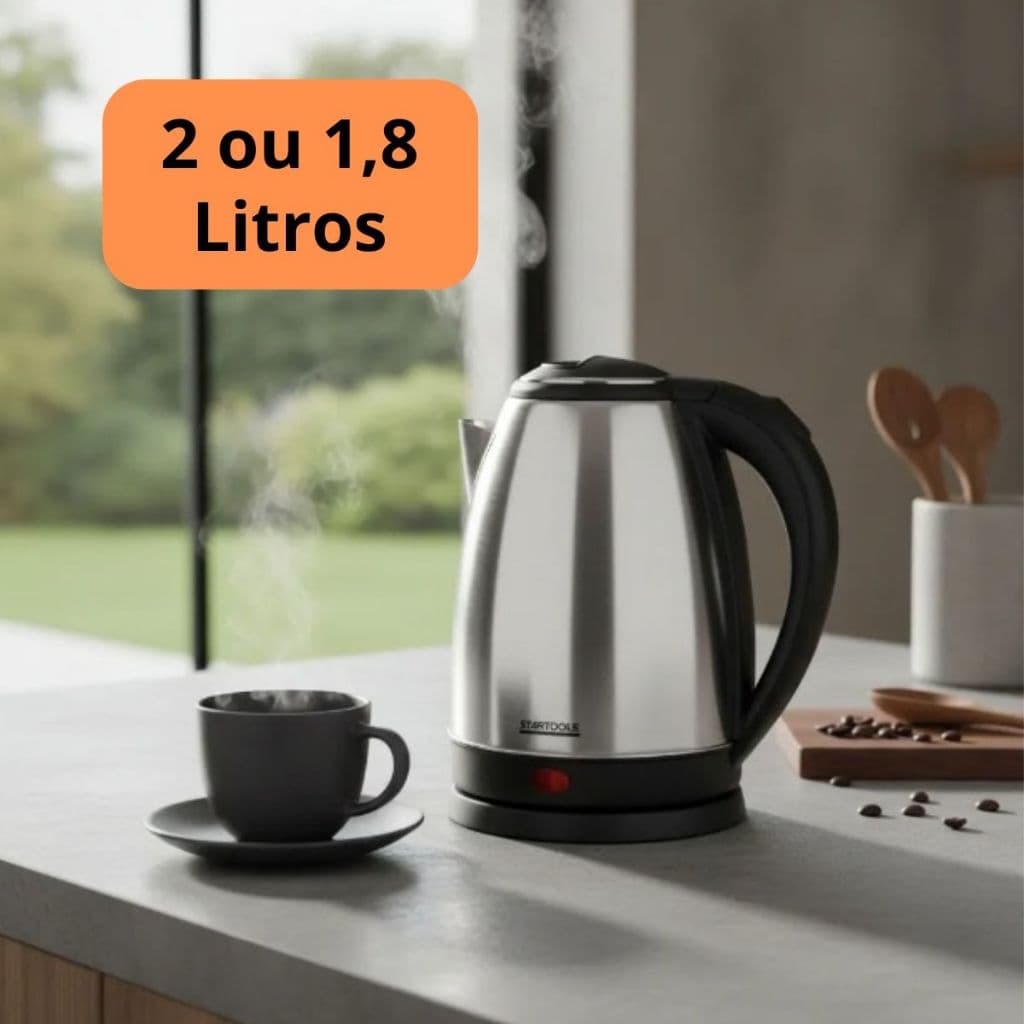 Chaleira Elétrica Inox Jarra Rápido Aquecimento 2L ou 1,8L 220V ou 127V Desligamento Automático