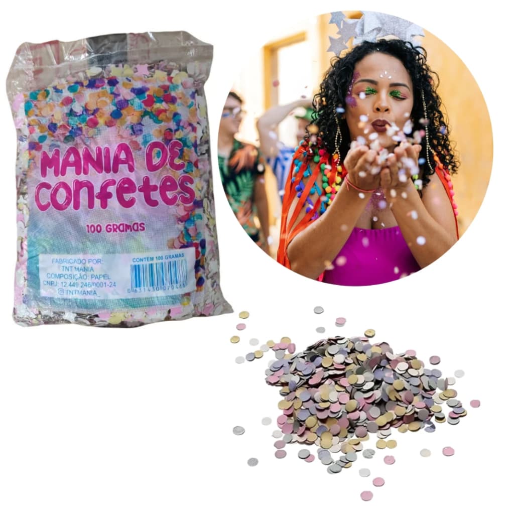 Kit 5 Pacotes de Confetes de 100g De Papel Ecológico Para Blocos De Carnaval 500g