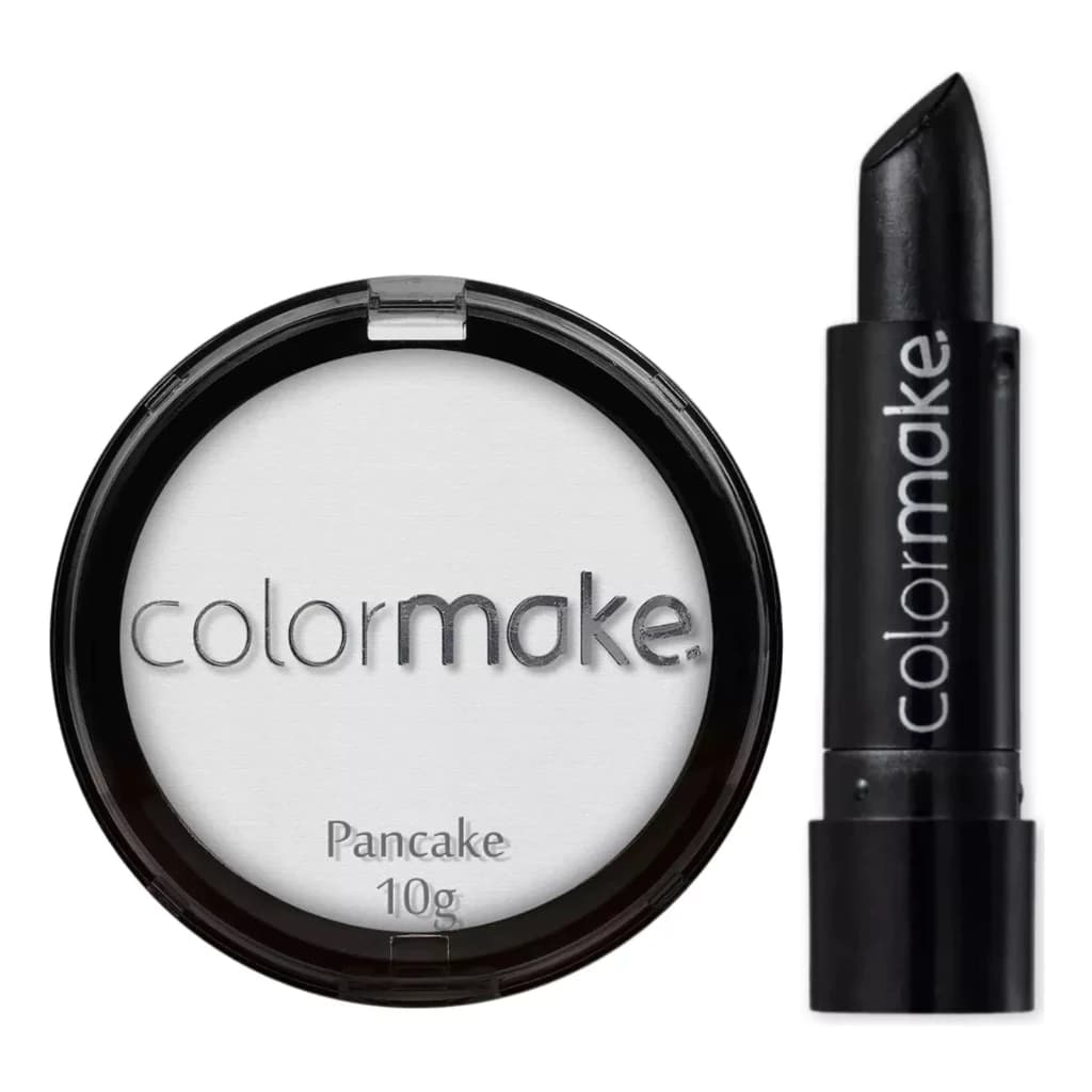 kit c/2 peças: 1 pancake branco e 1 batom preto colormake para maquiagem artística