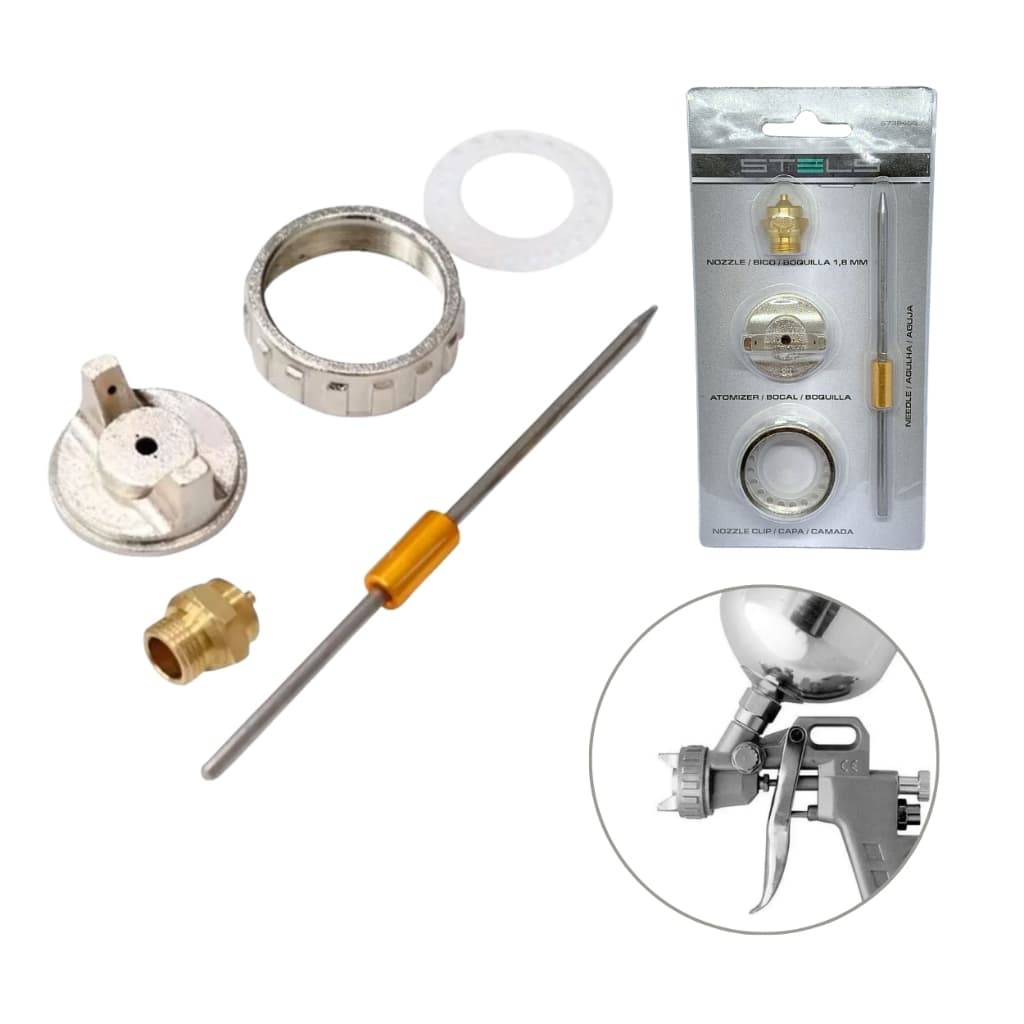 Kit de Reparo Pistola de Pintura 1,5mm c/ 4 peças Bico Bocal Agulha e Capa Stels