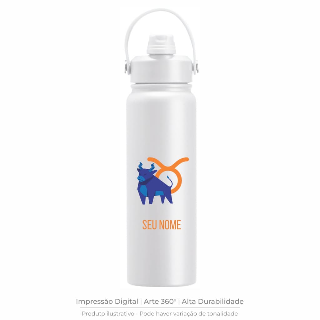 Garrafa Térmica Personalizada 800ml Nome Tema Touro Signo