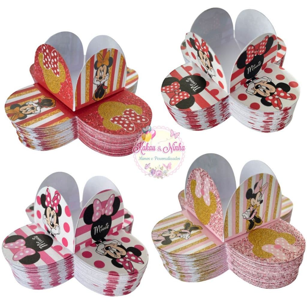 50~300 Forminhas 4 Pétalas Minnie Rosa/Vermelha Festas Aniversários para doces Decoração Confeitaria