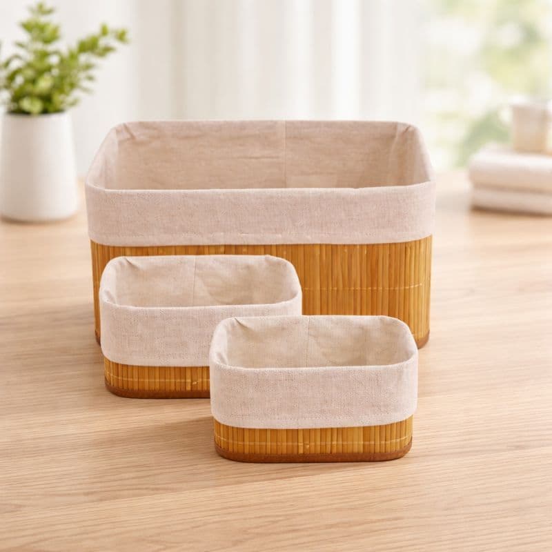 Kit 3 Cestos Organizador Bambu Natural Multiuso Decoração Sustentável Prático Resistente