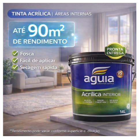Tinta Acrílica Fosca Interior 14L Águia | Paredes e Tetos | Rende Até 90m² | 7 Opções de Cores