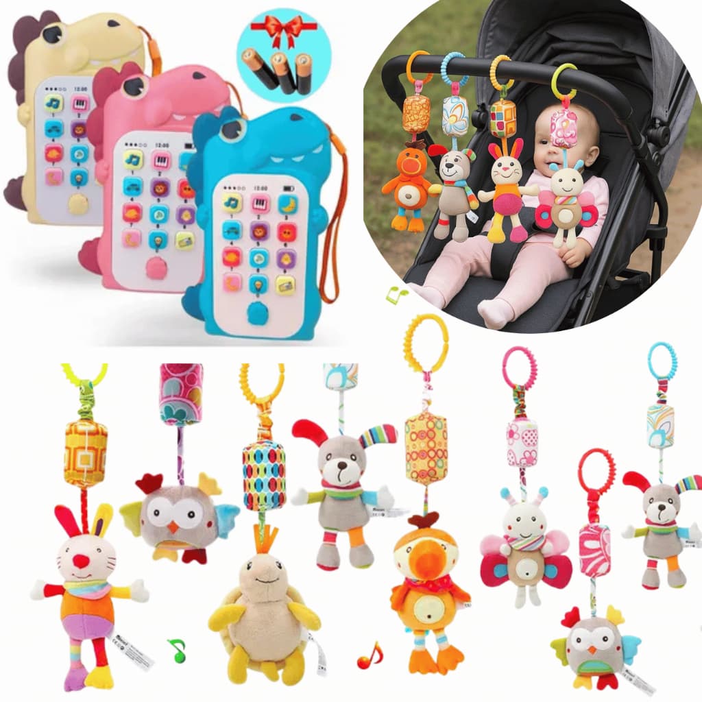 Brinquedos para Bebê Mordedor Chocalho Móbile de Berço e Carrinho Sensorial Estímulos Musical