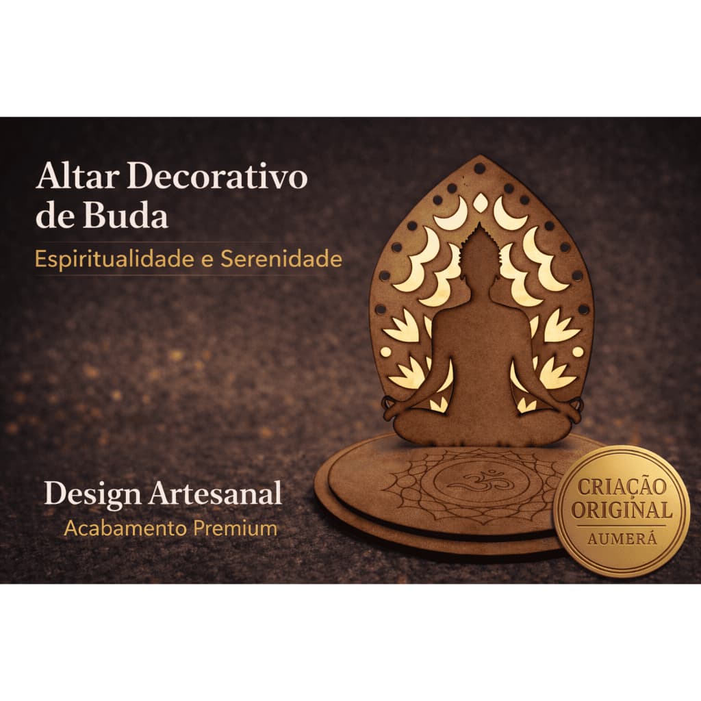 Altar Decorativo de Buda em MDF 3mm Premium - Mandala Om - Decoração Espiritual Zen Aumerá