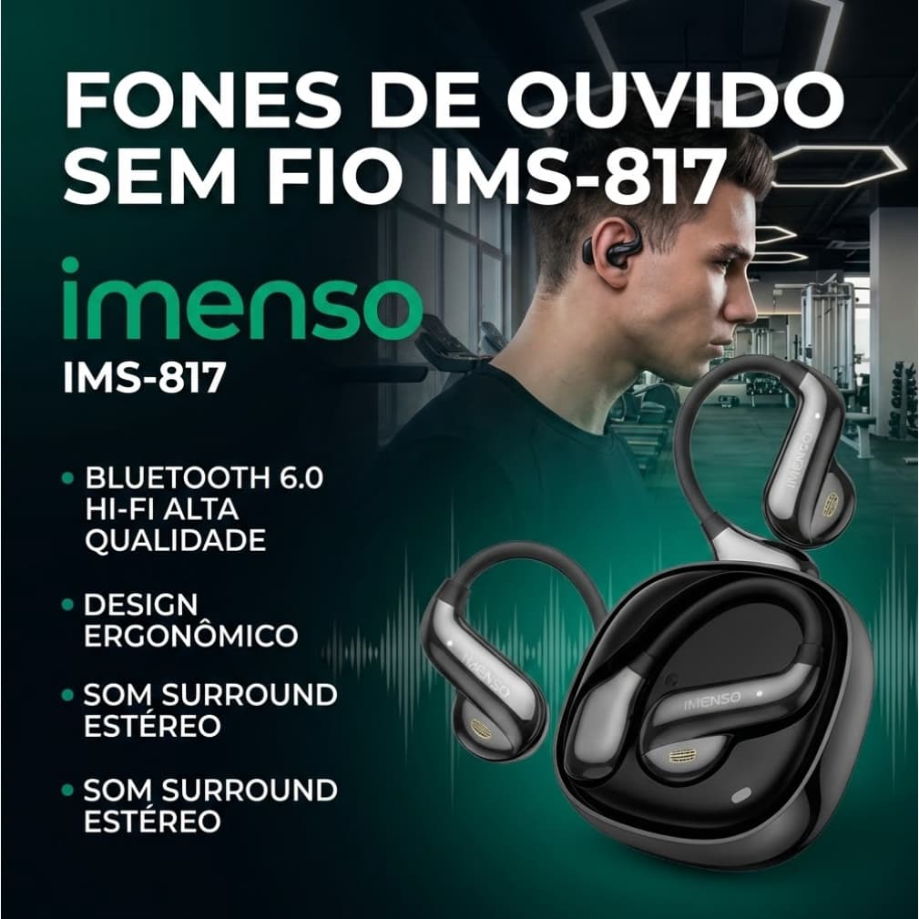 Fone De Ouvido Sem  Fio Blutooth V6.0 HI-FI Som Envolvente Design Ergonomico TWS Imenso IMS-817
