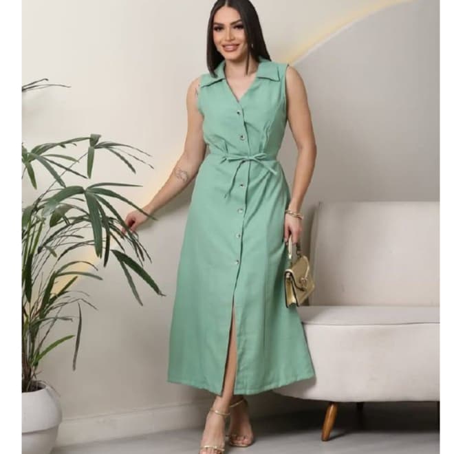 Vestido Midi Alfaiataria Sensorial Marrant com Botões e Cinto Ajustável