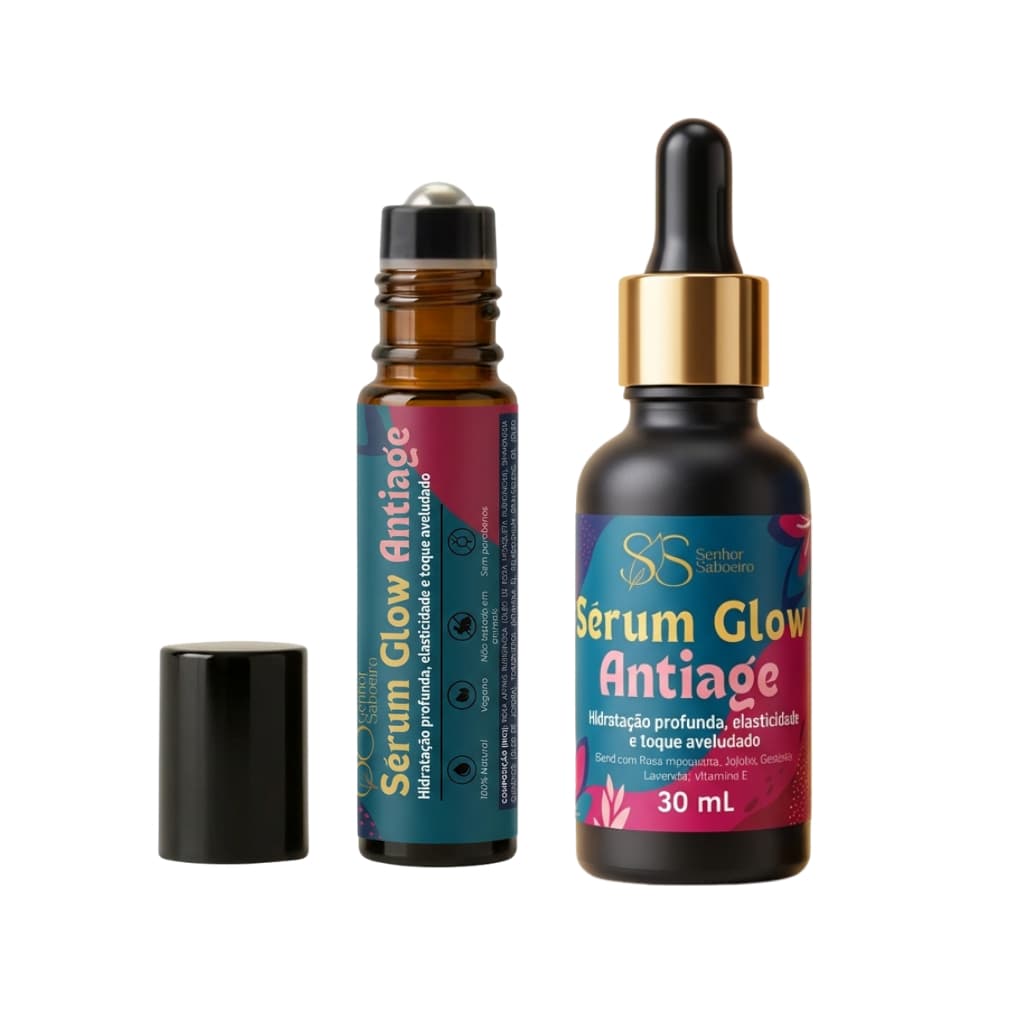 Sérum Anti-idade Rosa Mosqueta Rubiginosa, Jojoba, Vitamina E, Hidratação Profunda, Elasticidade, OE Lavanda + Gerânio