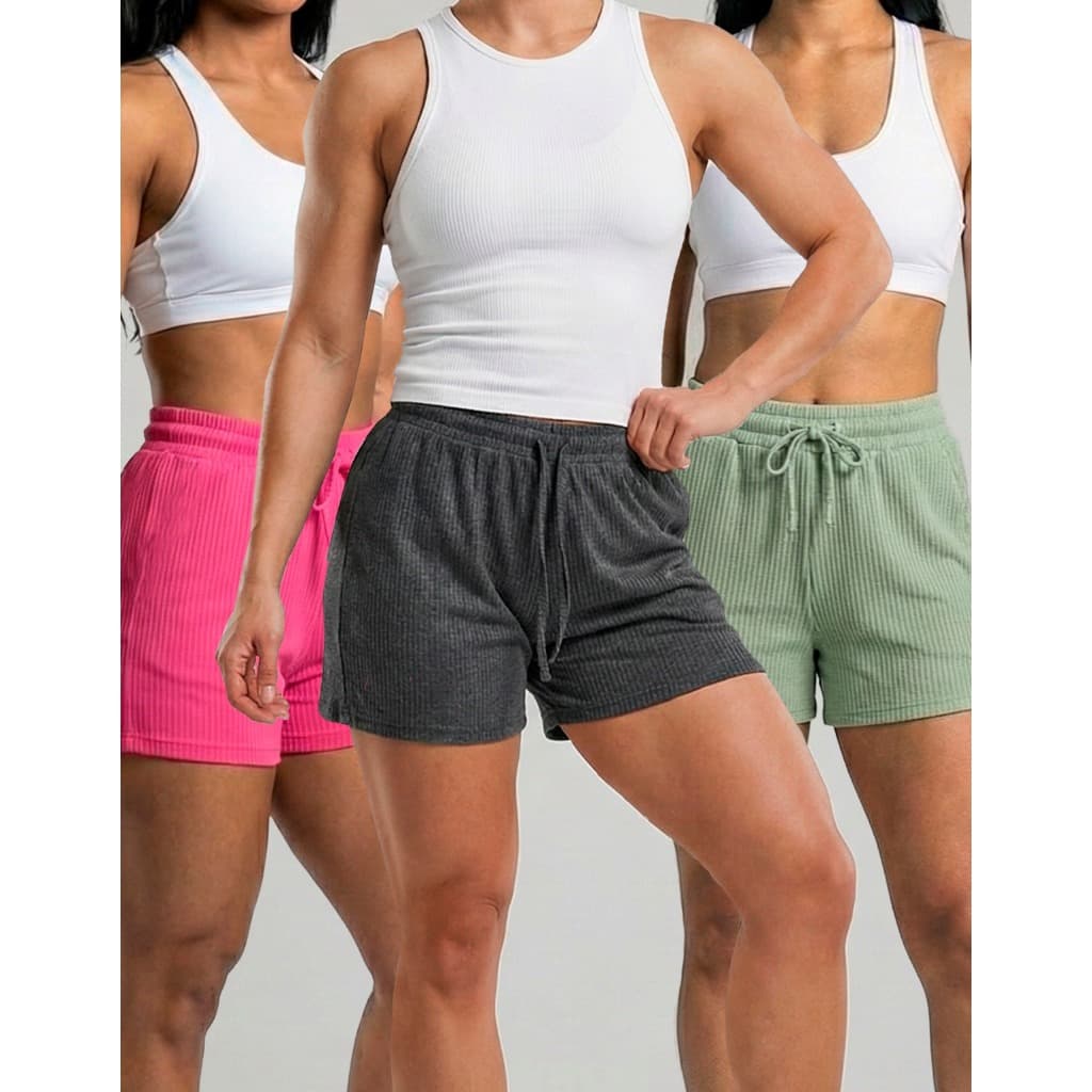 Kit 3 Shorts Ribana Canelado Feminino Malha Barato Atacado