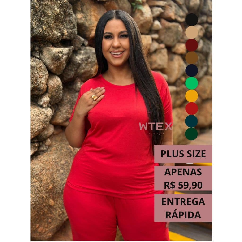 Conjunto Plus Size Feminino VISCOLYCRA Malha Comfy Blusa e Calça Pantalona Cintura Alta Sem bolsos