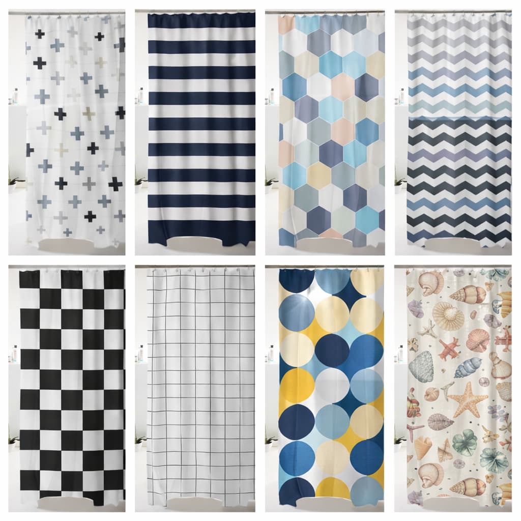 Cortina Box Banheiro Antimofo Variadas 180x180cm C/ Ganchos