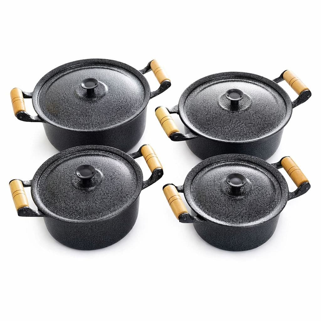 Jogo de Panela Preto Craqueado Aluminio Fundido Batido Grosso 4 Peças 14\20
