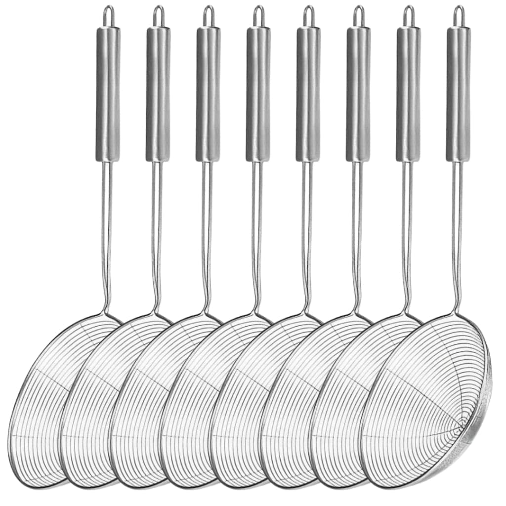 Kit Escumadeira Colher Aramada Redonda Peneira Fritura Ø 19Cm Inox Pastelaria Restaurante