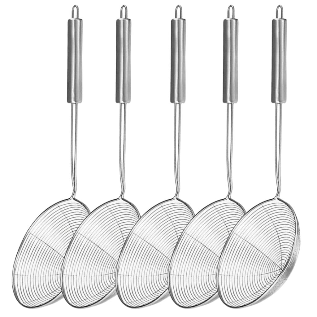 Kit Escumadeira Aramada Redonda Peneira Fritura Inox Amassador Batata Cortador Massa Carretilha