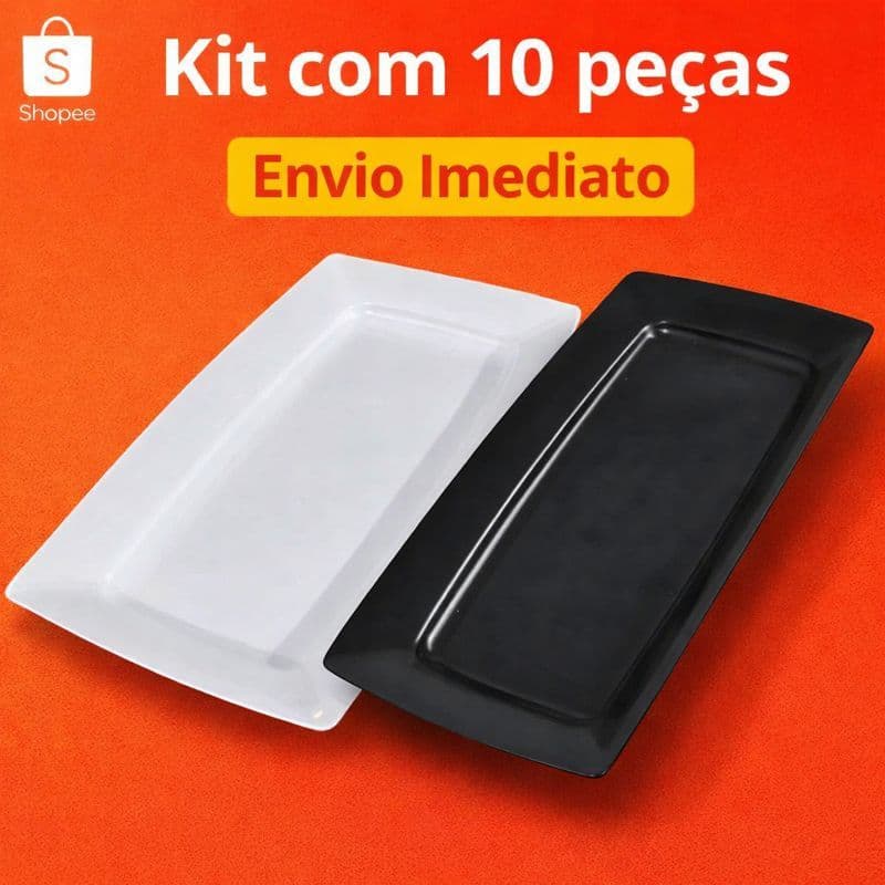 Kit 10 Bandejas Petisqueira Plástico branca Lanches Porções Petisco Festas Lanchonete casa Churrasco