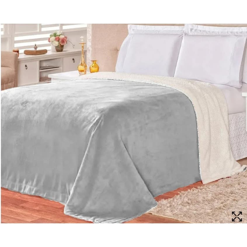 Manta Cobertor Casal Queen 220x240 cm Plush Sherpa Lã Carneiro Dyanjo inverno