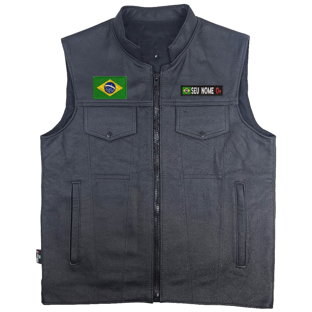 Colete Motociclista Motoqueiro Moto Clube Couro 100% Legítimo Com Nome e Bandeira Do Seu Estado First Racer Legend