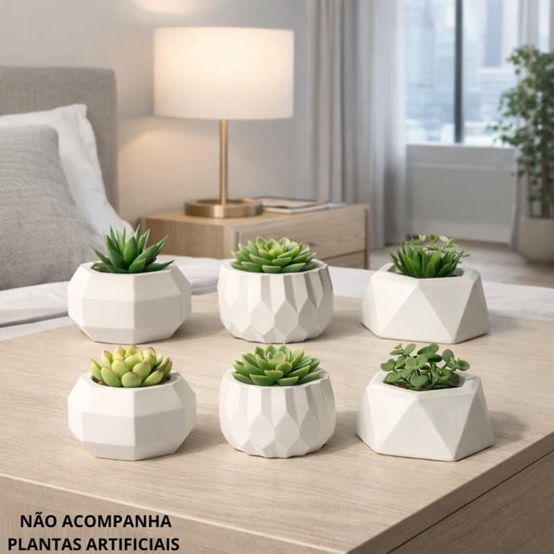 Kit Decorativo Com 6 Vasos Para Plantas Artificiais Presente Casa Trabalho Decoração