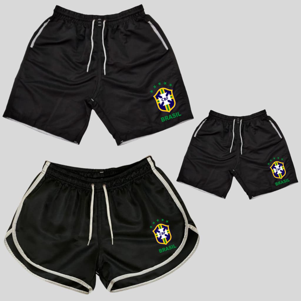 Conjunto Familia 3 Shorts Praia Brasil Bermudas Para toda Familia Copa Mundo Lançamento