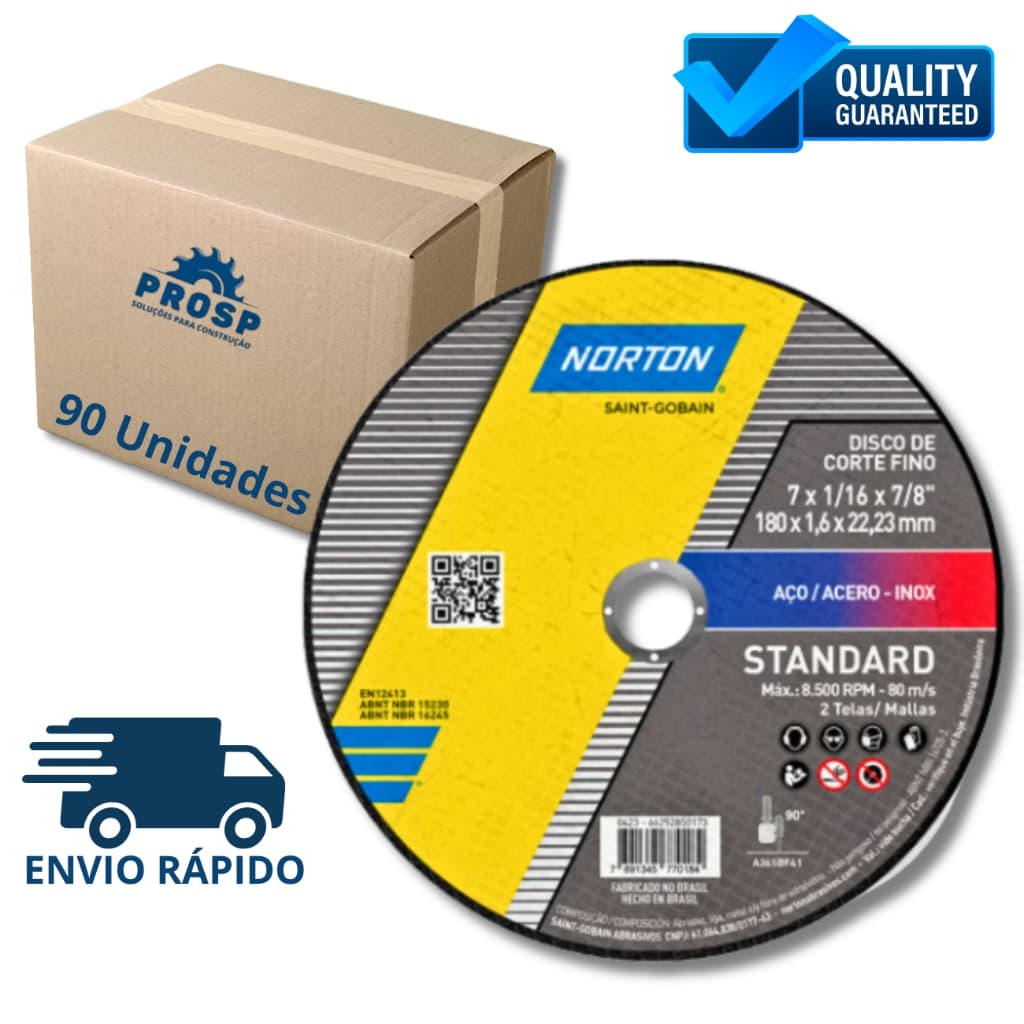 Kit 90 Disco de corte para metal e inox 7 x 1,6 x 7/8"  Standard Norton