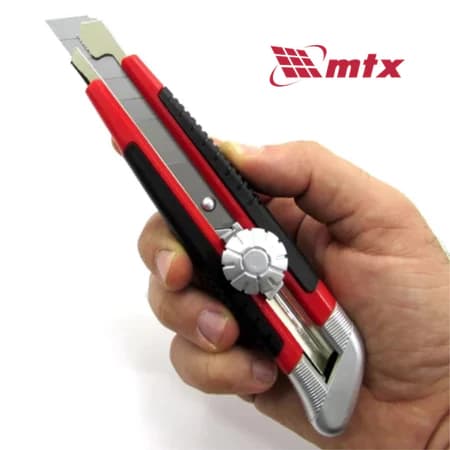 Mtx Estilete Profissional Lamina 18mm Ponta De Metal Vermelho - (+2 lâminas de BRINDE)