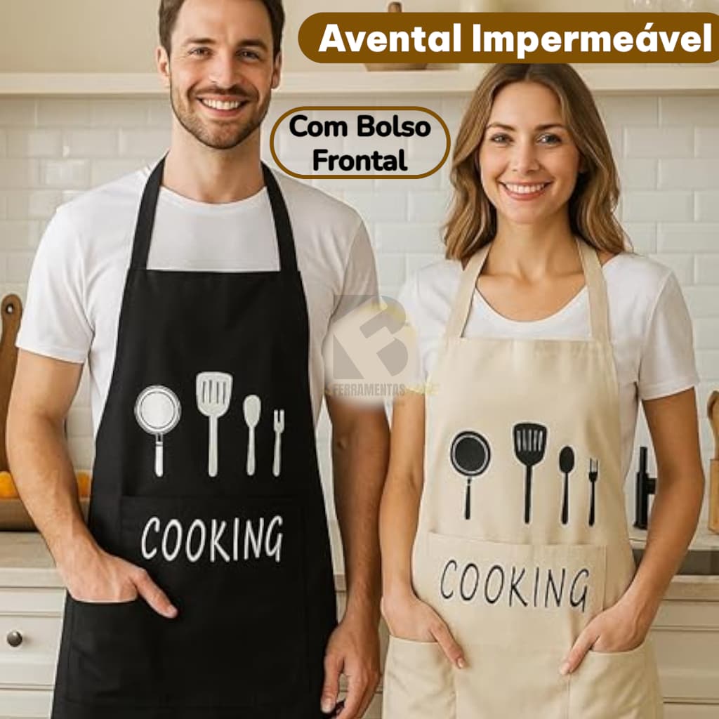 Avental de Cozinha impermeável com bolso em PVC Unissex Alças Ajustáveis Doméstico